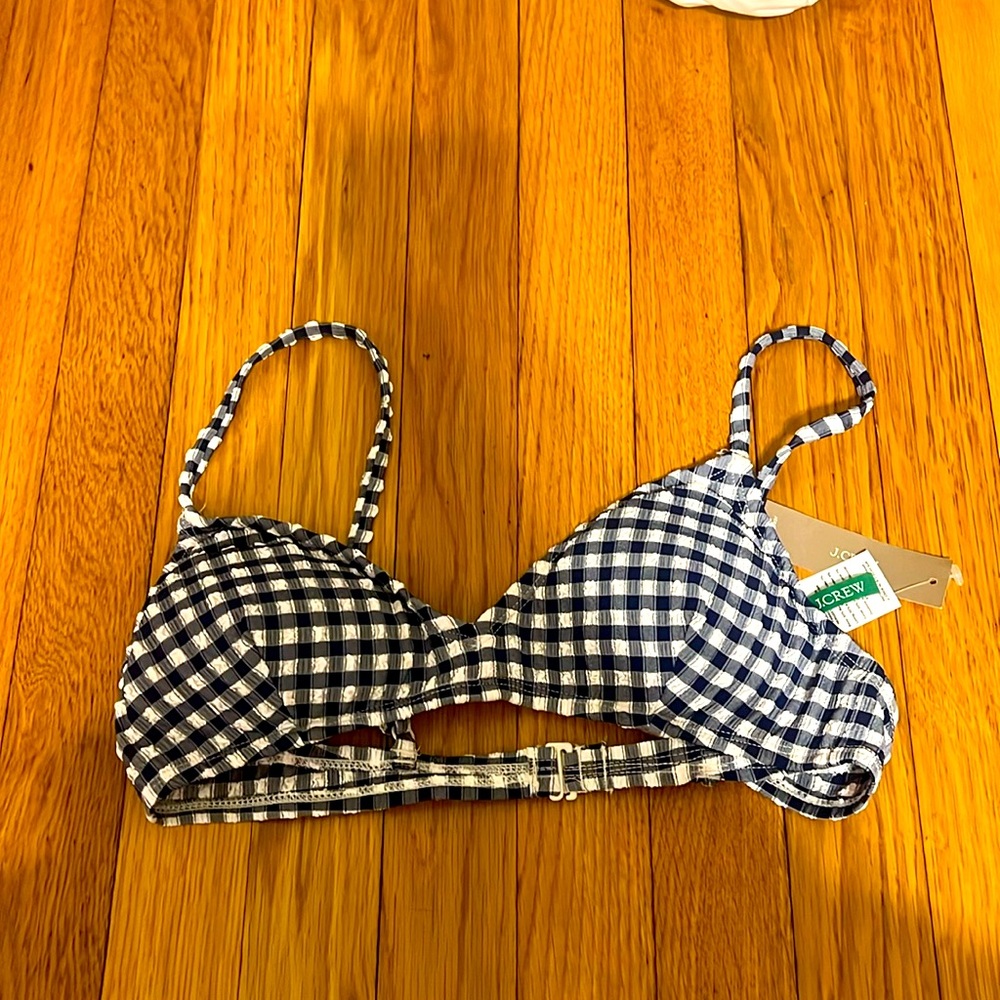 Women’s navy plaid swim top